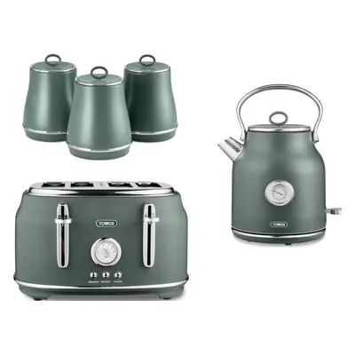 Tower Renaissance Forest Green Kettle Slice Toaster & Canisters Set