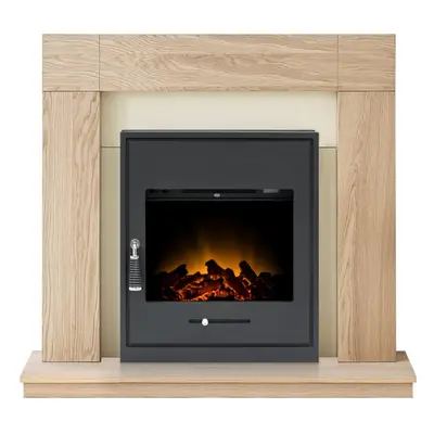 Adam Malmo in Oak & Black/Cream with Oslo Inset Electric Stove in Black, Inch