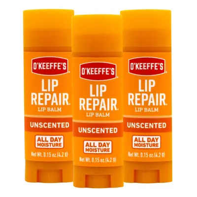 OKeeffes Unscented Lip Repair Lip Balm for Dry Cracked Lips Stick Pack of