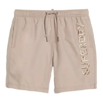 Superdry Premium Embroidered 17" Swim Shorts - Deep Beige