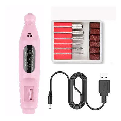 (Pink) USB Portable Electric Nail Polisher Pen Nail Manicure Sharpener Nail Drill Machine