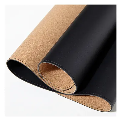 (Black) 90*43cm Cork Double-sided Use Mouse Pad Rollable PU Leather Anti-scratch Desk Mat Gaming