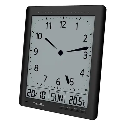 Radio Control Large LCD Digital Analog Style Wall Clock ( Black )