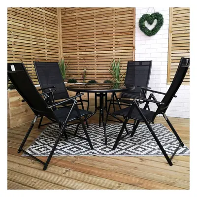 Outdoor Person Round Glass Top Garden Patio Dining Table Chairs Set