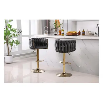 (Dark Grey) Pair Of Velvet Bar Stools Luxury Breakfast Bar Stool Kitchen Degree Swivel