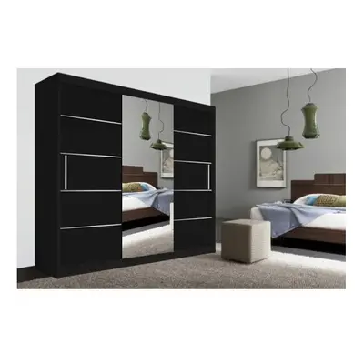 (250cm, Black) LYON Double Sliding Mirrored Wardrobe Cabinet with LED Light