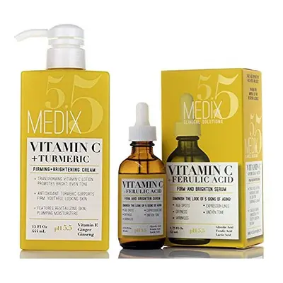 Medix 5.5 Vitamin C Cream & Vitamin C Serum Two Piece Set. Anti-Aging Vitamin C Set w/Vitamin E 