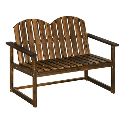 Outsunny Wooden Bench for Two People, Patio Loveseat Chair w/ Slatted Backrest