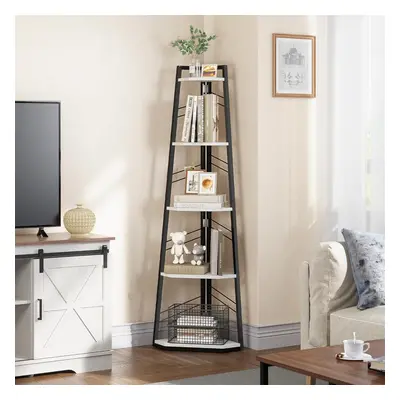 (White) Corner Shelf Tier, Industrial Corner Bookshelf Modern Floorstanding Corner Bookcase