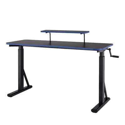 (Blue) Height-Adjustable Rectangular Gaming Computer Desk with Raised Monitor Shelf, Blue, x 63.