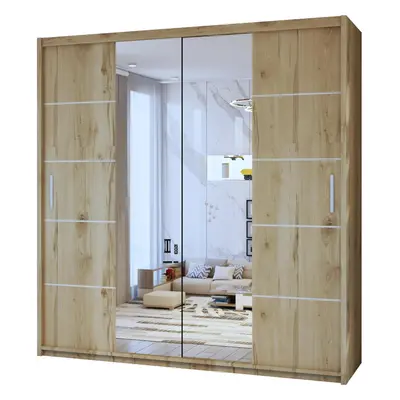 (Oak, 180) Dubna Center Mirror Double Door Sliding Wardrobe