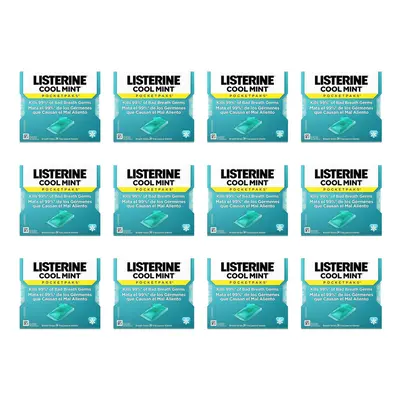 Listerine Cool Mint Pocketpaks Breath Strips Kills Bad Breath Germs 24-Strip Pack (12 Pack)