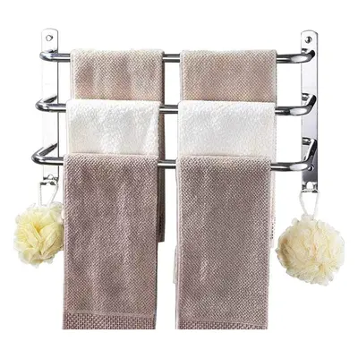 (63CM, Chrome) Stainless Steel Towel Rail with Hooks Wall Mounted Towel Holder Towel Bar Rail