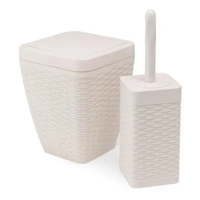 Addis Faux Rattan Square Bathroom Set Includes Swing Bin and Toilet Brush, Calico Linen