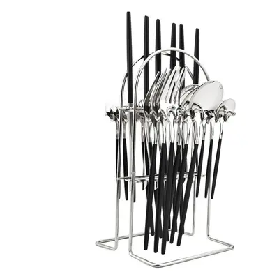 (black,silver) 24pcs Mirror Western Cutlery Set With Luxury Cutlery Storage Rack Include Knife F