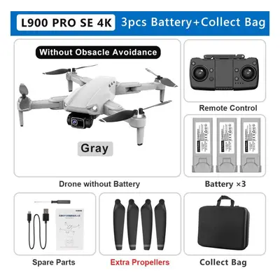 (3 battery, White) New L900 PRO SE Drone 4K Professional GPS 5G WIFI Brushless Motor Dual Camera