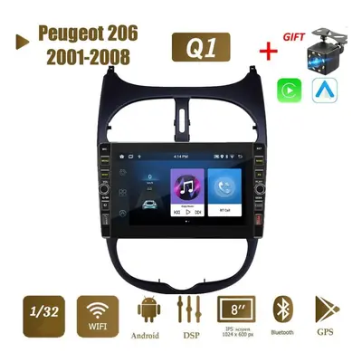 (as the picture, 1+32GB) Inch For Peugeot 2001-2008 With Button Knob Android Car Radio Multimedi