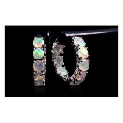 (white) New Arrival Stunning Opal Hoop Earrings Sterling Silver Natural Colorful Opal Fine Jewel