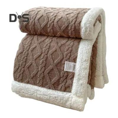 (coffee, 2x2.3m) Winter Thickened Blanket Double-sided Fluff Plush Double-layer 3D Jacquard Soli