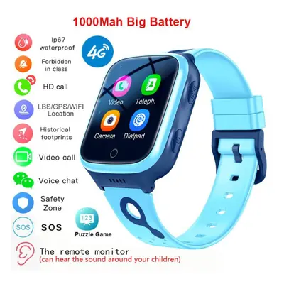 (blue, Asia version) 4g Kids Smart Watch Wifi Gps Lbs Tracker Sos Video Call Children Smartwatch