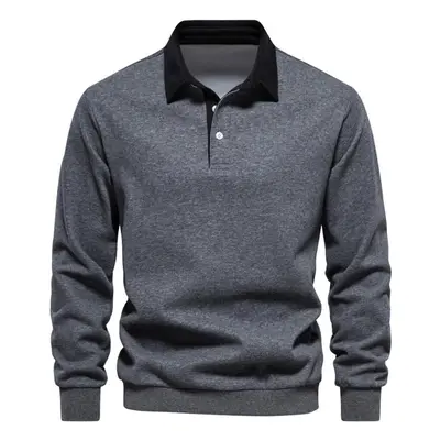 (dark grey, XXL) Autumn Long Sleeve Polo Collar Hoodie Men&apos;s Hoodie Casual Pullover