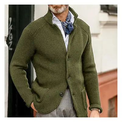 (army green, L) Autumn And Winter Men&apos;s Fashion Loose Cardigan Warm Lapel Hooded Jacket Swe