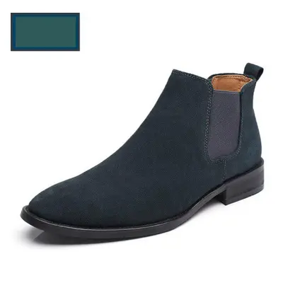 (green, 40) Suede Leather Luxury Men Ankle Boots Original Short Casual Shoes British Style Autum