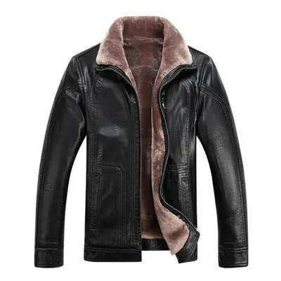 (black, XXXXL) Men Casual Slim Fit Warm Travel Coats Jacket Winter Mens Clothing Fur Sheep Leath