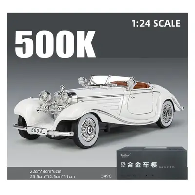 (white) 1/24 Benz 500k Classic Vintage Car Toy For Children Diecast Alloy Miniature Model Sound 