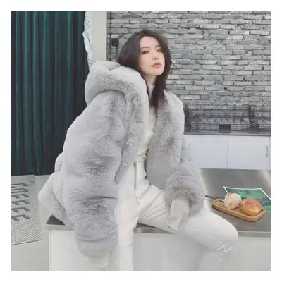 (grey, S) Winter Women&apos;s Mink Faux Fur Hooded Coat Thick Warm Faux Fur Coat Loose Large Siz