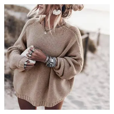 (khaki, M) Sweaters For Women Jumpers Korean Knitwear Long Sleeve Large Knitted Sweater Pullover