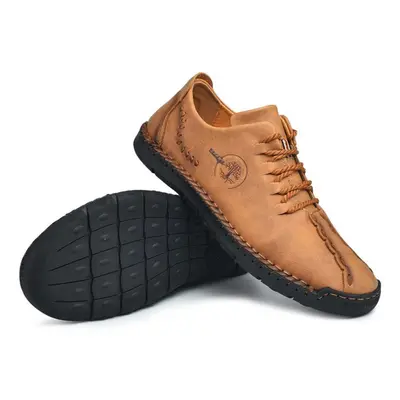 (brown, 47) Men Casual Shoes Leather Fashion Men Sneakers Handmade Breathable Mens Shoes Moccasi