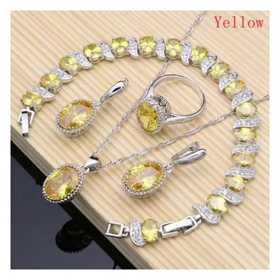 (yellow, 6.5) Natural Silver Jewelry Red Birthstone Charm Jewelry Sets Women Earrings/pendant/ne