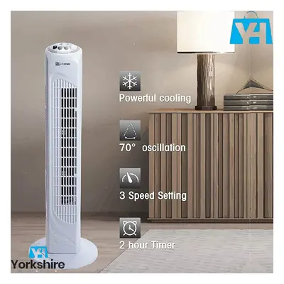 (White) Speed Oscillating Mini Tower Fan - 29"in