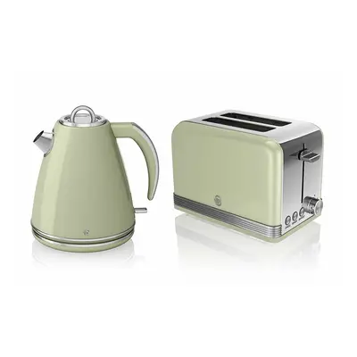 SWAN RETRO GREEN 1.5 Litre Jug Kettle & Green Slice Toaster Set