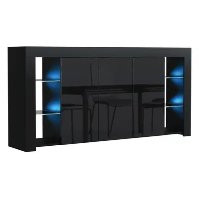 (Black) Sideboard 164cm LED Gloss Doors - Mex Furniture