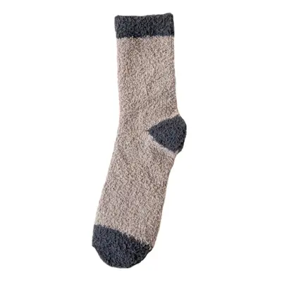 (Grey) Pairs Men Blended Coral Fleece Thickened Color-match Simple Breathable Warmth Socks