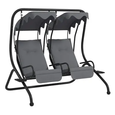 Outsunny Canopy Swing Separate Relax Chairs w/ Handrails, Cup Holders Grey