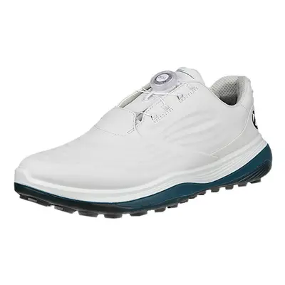 (UK 9-9.5, White/Petrol) Ecco Mens LT1 Boa Waterproof Leather Cushioned Spikeless Golf Shoes