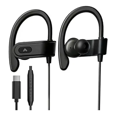 C171 - Wired USB C Headphones & Microphone for Sports and Running with Over-Ear Earbud Hooks and