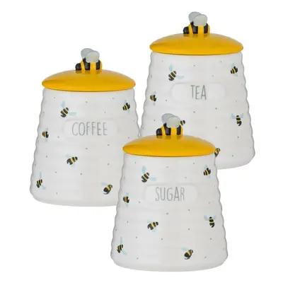 (Tea Coffee Sugar Set ) Ceramic Sweet Bee Stoneware Canister Storage Set