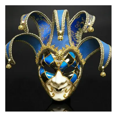 ( Blue) Venetian Jester Mask Resin Music Full Face Masquerade Bell Joker Wall Decorative