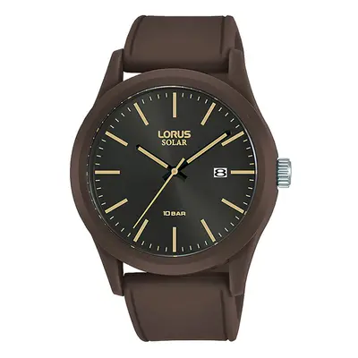 Mens Sports Solar Watch with Brown Silicone Strap & Brown and Gold Face