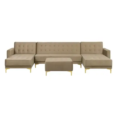 U-Shaped Sofa with Ottoman ABERDEEN Sand Beige Velvet Symmetrical