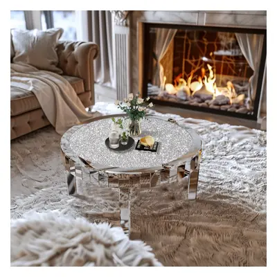 Luxurious Crystal Diamonds Surface Round Mirror Coffee Table