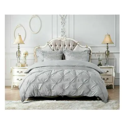 (Silver (Duvet-Set), King) New Modern MAYA Quilted Bedsprad & Duvet Cover Set