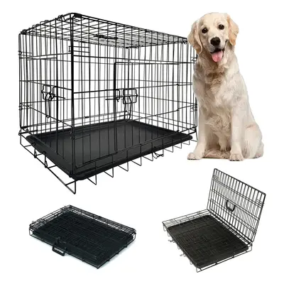 (36 Inch) PET CRATE Folding Strong Metal Double Door Puppy Dog Cage with Animal Floor Tray