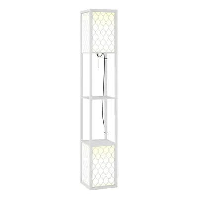 HOMCOM 2-Light Modern Floor Lamp with Shelves for Living Room, Bedroom, White