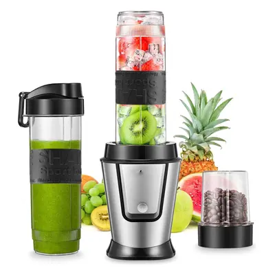 (Silver) Blender Smoothie Makers 500W, in Multifunctional Personal Blender Mixer with 2x600ml Po