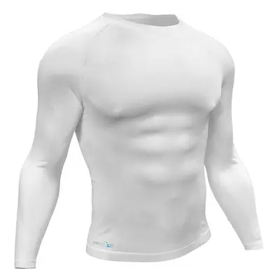 M - WHITE Adult Long Sleeve Baselayer Compression Shirt Unisex Training Gym Top